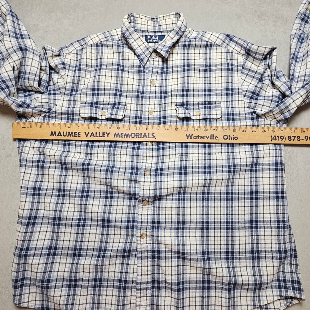 Polo Ralph Lauren Mens XXL Blue White Plaid Cotton Button Down Shirt Long Sleeve - Picture 4 of 16